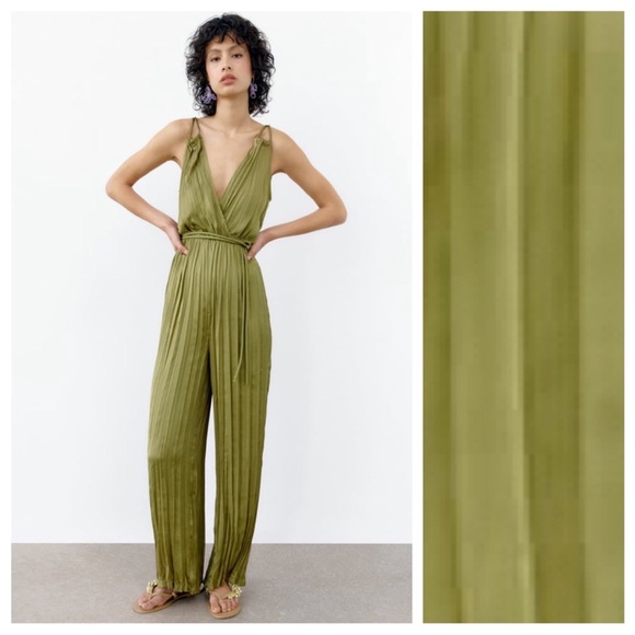 Zara Wrinkled Effect Long Satin Jumpsuit - Picture 2 of 8